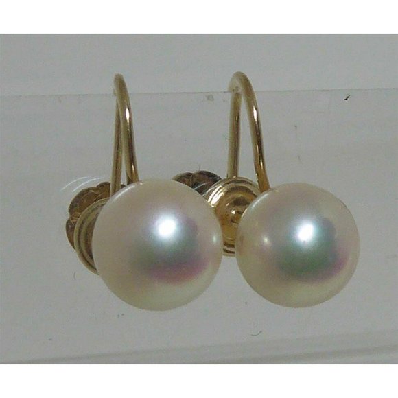 Gorgeous Vintage 14K Gold Pearl Earrings Estate Screw Back 7.2~7.3mm Pearls